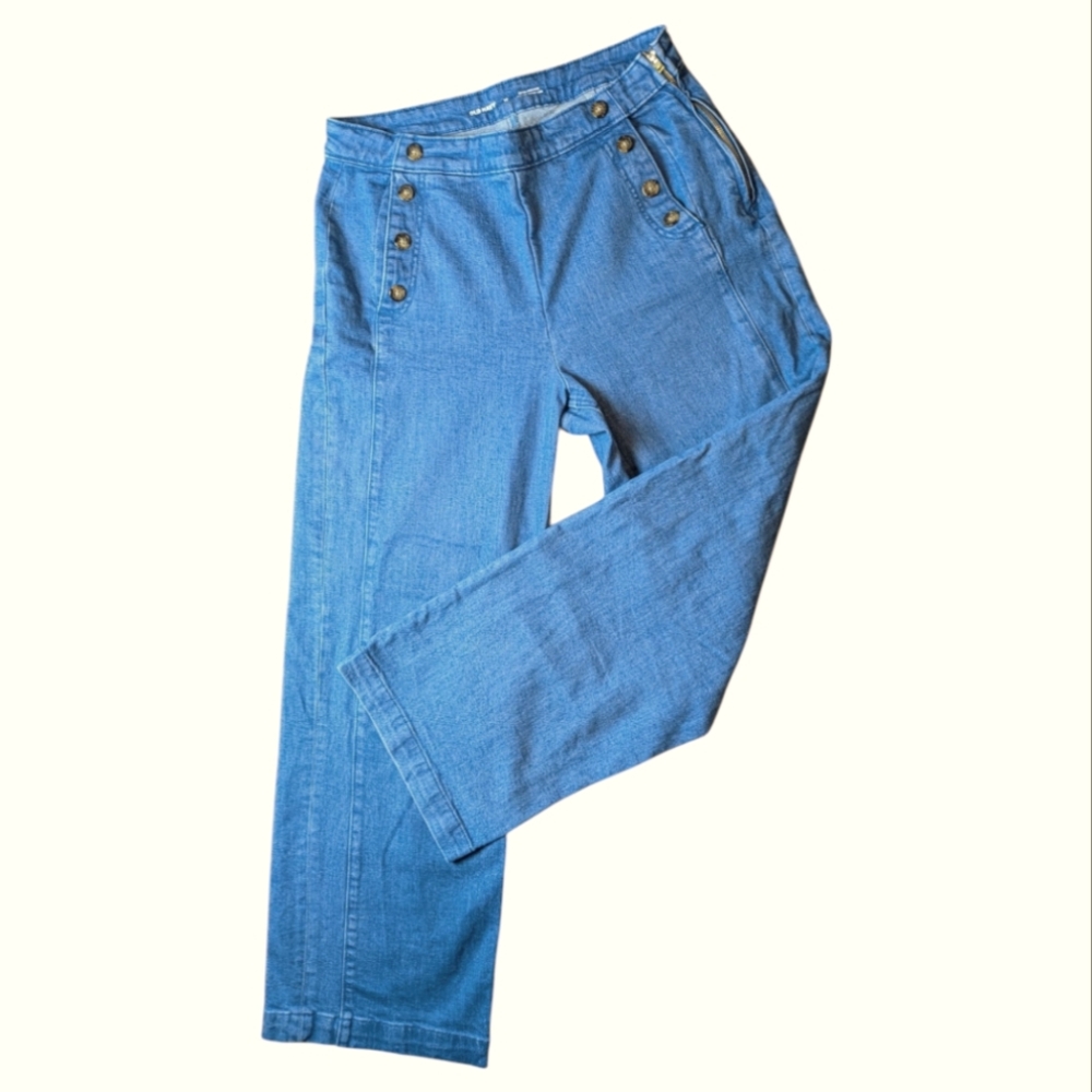 Old Navy Extra High Rise Sky-Hi Wide Leg Button Front Side Zip Jeans 12